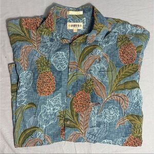 Vintage Hawaiian Shirt Mens Large Blue Pineapple Floral Aloha 90s Campia Moda